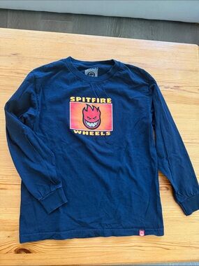 Spitfire Navy Long-Sleeve Tee with Red & Yellow Flame Logo